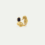 Adjustable Ring with Golden Seahorse and Navy Blue Stone
