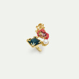 Adjustable Gold Ring with Square Blue Stone, Coral and Pearl