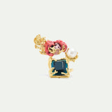 Adjustable Gold Ring with Square Blue Stone, Coral and Pearl
