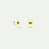 White Pansy and Cut Crystal Clip Earrings