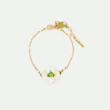 White Pansy and Cut Crystal Bracelet