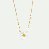White Pansy and Cut Crystal Necklace