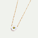 White Pansy and Cut Crystal Necklace