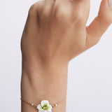 White Pansy and Cut Crystal Cocktail Ring