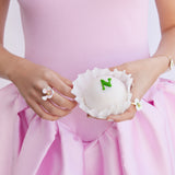 White Pansy and Cut Crystal Cocktail Ring