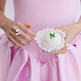 White Pansy and Cut Crystal Cocktail Ring