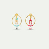 Alice and Little Red Riding Hood Asymmetrical Clip On Hoop Earrings