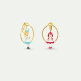 Alice and Little Red Riding Hood Asymmetrical Clip On Hoop Earrings