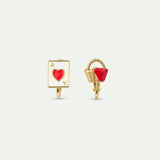Asymmetrical Heart Card and Golden Basket Clip On Earrings