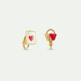 Asymmetrical Heart Card and Golden Basket Clip On Earrings