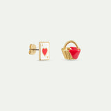 Asymmetrical Heart Card and Golden Basket Post Earrings