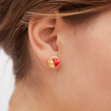 Asymmetrical Heart Card and Golden Basket Post Earrings