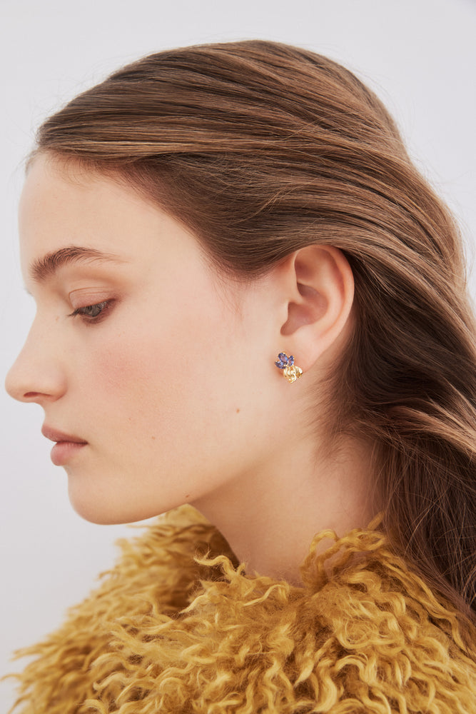 Golden Iris and Blue Post Earrings