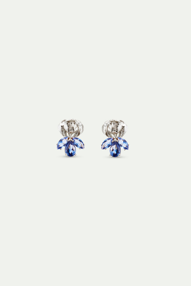 Silver Iris and Blue Stone Post Earrings