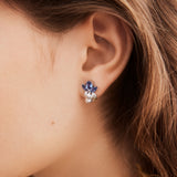 Silver Iris and Blue Stone Post Earrings