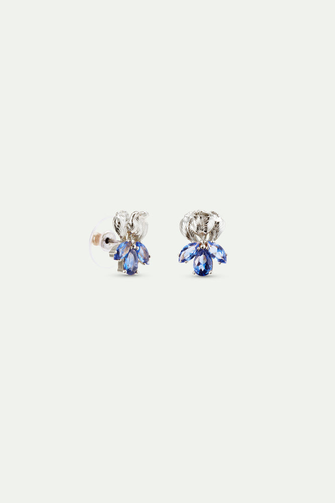 Silver Iris and Blue Stone Post Earrings