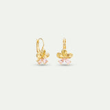 Golden Cherry Blossom and Pink Stone Sleeper Earrings