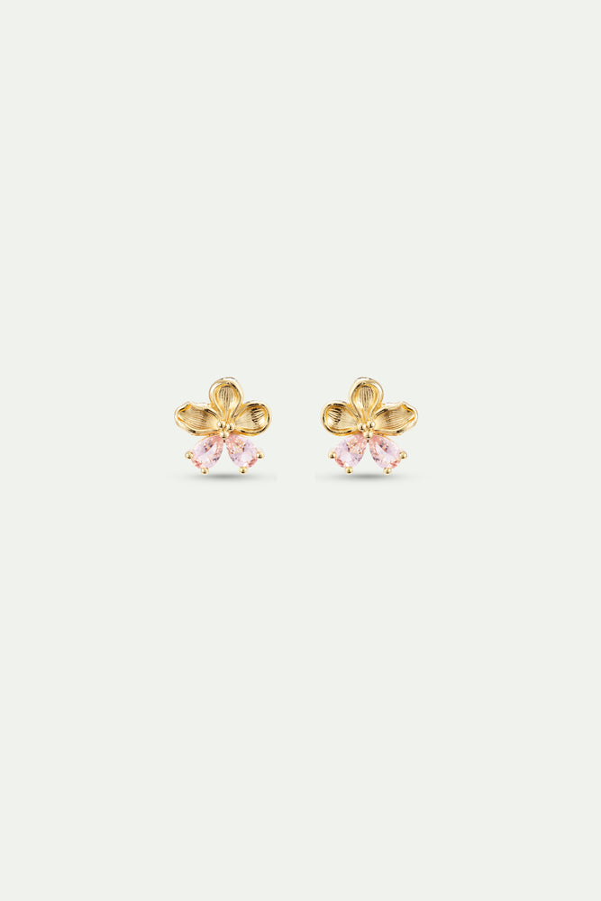 Golden Cherry Blossom and Pink Stone Post Earrings