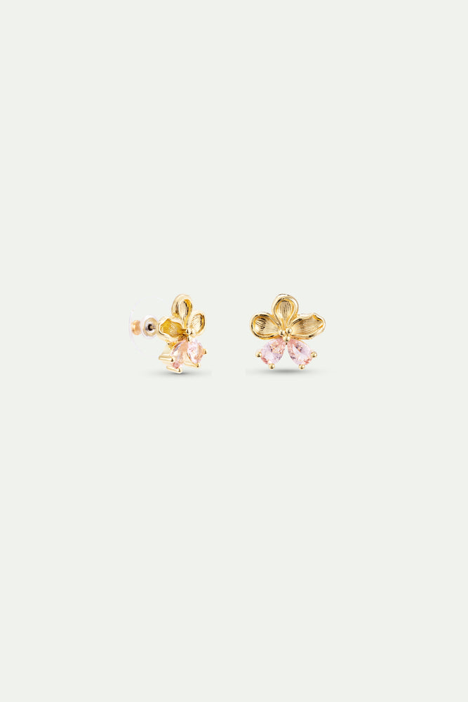 Golden Cherry Blossom and Pink Stone Post Earrings
