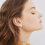 Silver Cherry Blossom and Pink Stone Post Earrings