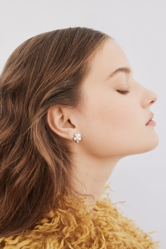 Silver Cherry Blossom and Pink Stone Post Earrings