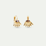 Golden Sunflower and Purple Stone Sleeper Earrings