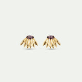 Golden Sunflower and Purple Stone Post Earrings