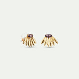 Golden Sunflower and Purple Stone Post Earrings