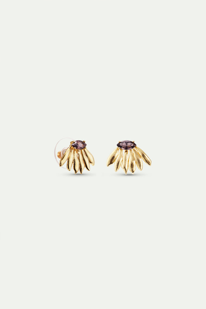 Golden Sunflower and Purple Stone Post Earrings