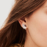 Silver Sunflower and Purple Stone Post Earrings