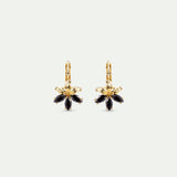 Golden Lily and Black Stone Sleeper Earrings