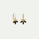 Golden Lily and Black Stone Sleeper Earrings