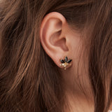 Golden Lily and Black Stone Post Earrings