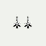Silver Lily and Black Stone Sleeper Earrings