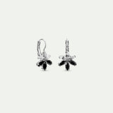 Silver Lily and Black Stone Sleeper Earrings