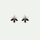 Silver Lily and Black Stone Post Earrings