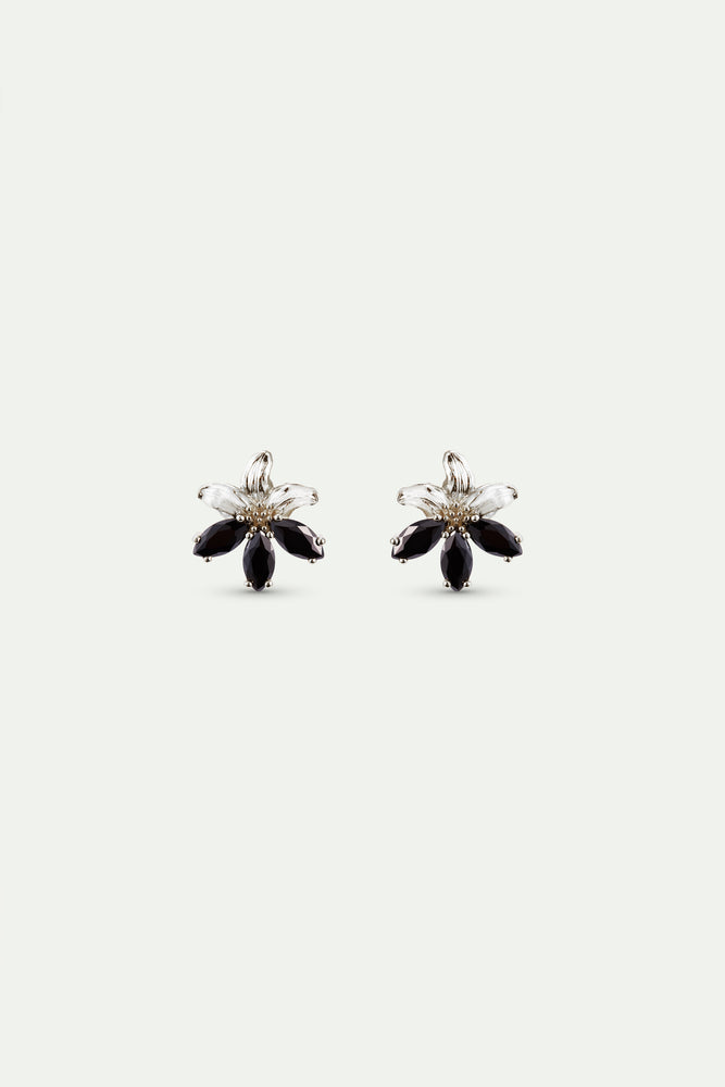 Silver Lily and Black Stone Post Earrings