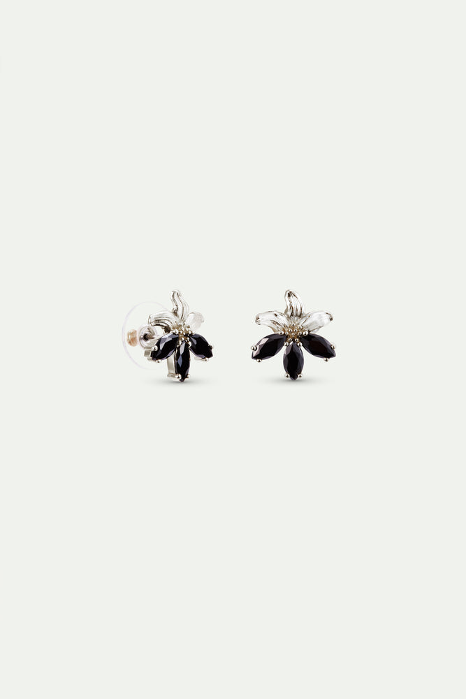 Silver Lily and Black Stone Post Earrings