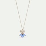Silver Iris and Blue Stone Pendant Necklace