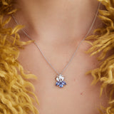 Silver Iris and Blue Stone Pendant Necklace