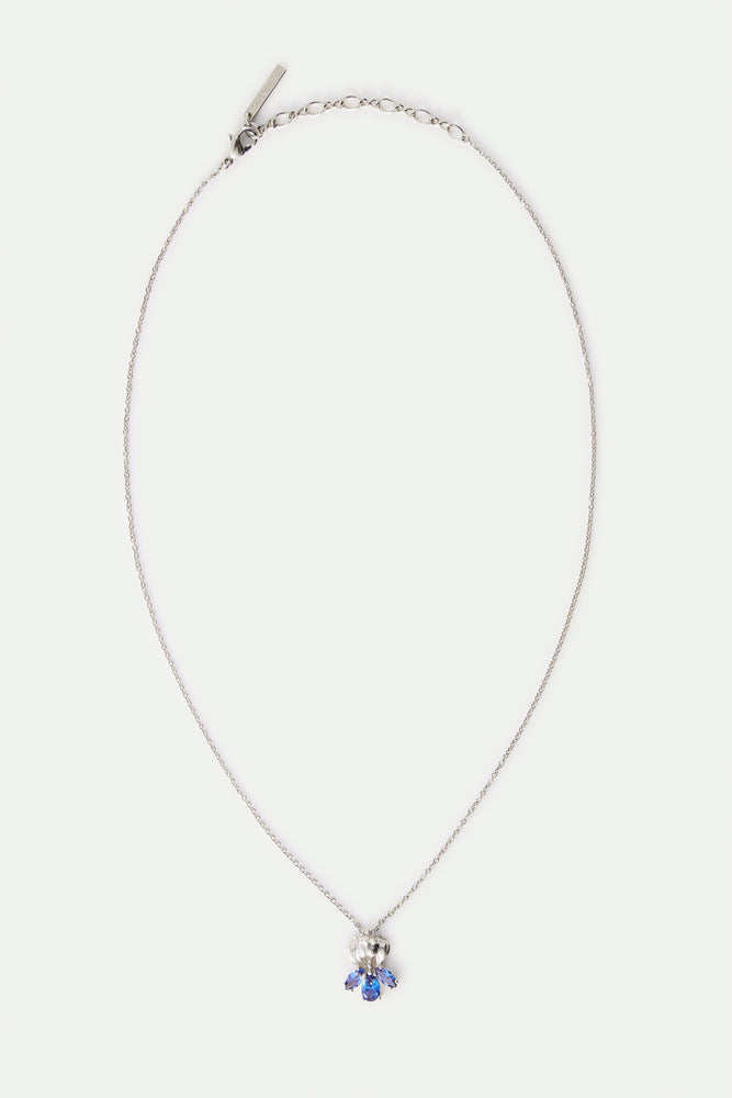 Silver Iris and Blue Stone Pendant Necklace