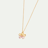 Cherry Blossom and Pink Stones Golden Pendant Necklace