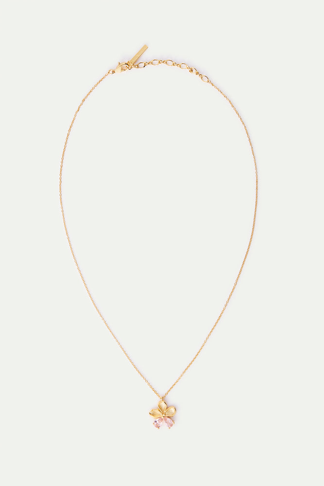 Cherry Blossom and Pink Stones Golden Pendant Necklace