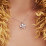 Cherry Blossom and Pink Stones Silver Pendant Necklace