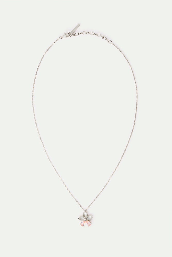 Cherry Blossom and Pink Stones Silver Pendant Necklace