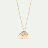 Golden Sunflower and Purple Stone Pendant Necklace