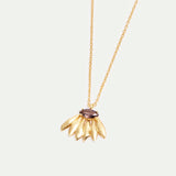 Golden Sunflower and Purple Stone Pendant Necklace