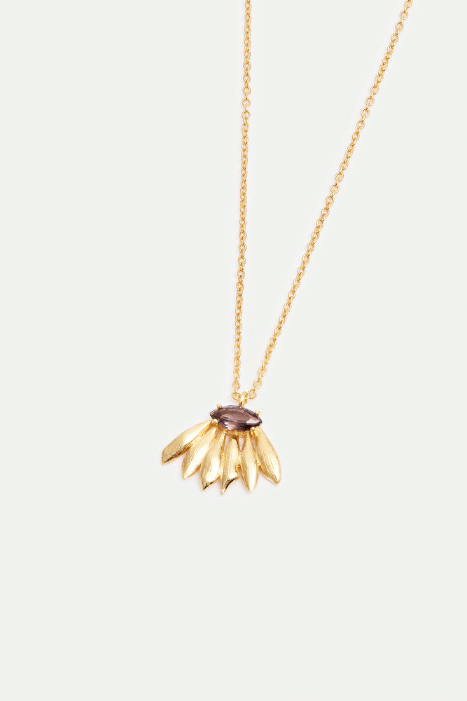 Golden Sunflower and Purple Stone Pendant Necklace