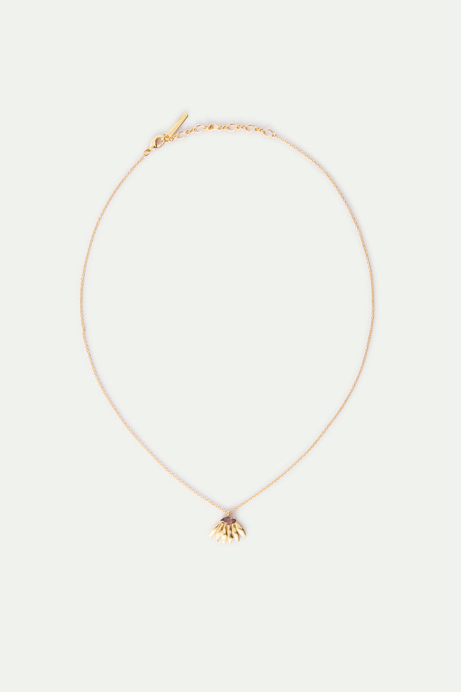 Golden Sunflower and Purple Stone Pendant Necklace