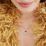 Silver Sunflower and Purple Stone Pendant Necklace